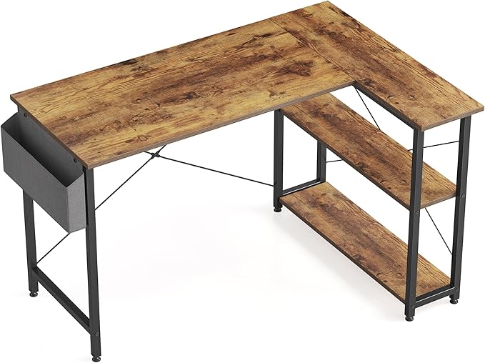 Cubiker L Shaped Desk 55 Computer Desk with Reversible Storage Shelves Home Office Corner Desk Study Writing Gaming Table Deep Brown