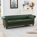 ORRD Chesterfield Sofa Leather Modern Faux PU Tufted Couch 3 Seater with Rolled Arms and Nailhead for Living Room Bedroom Office Apartment (Green)
