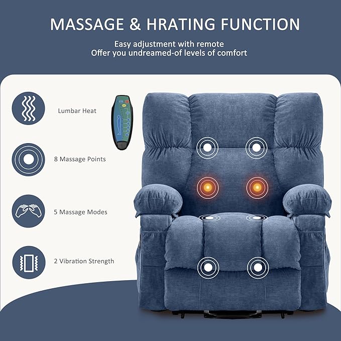 Fantasylab Power Lift Recliner Chairs Modern Power Lift Chair with Heat and Massage Lift Chair Recliners for Elderly Recliner Sofa USB Port Remote Control Adjustable Furniture