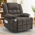 360° Swivel Rocker Recliner for Adults Nursery Glider Recliner with Massage and Heating Rocking Chair with Cup Holder Manual Recliner Chair for Living Room Bedroom (Fabric Brown)