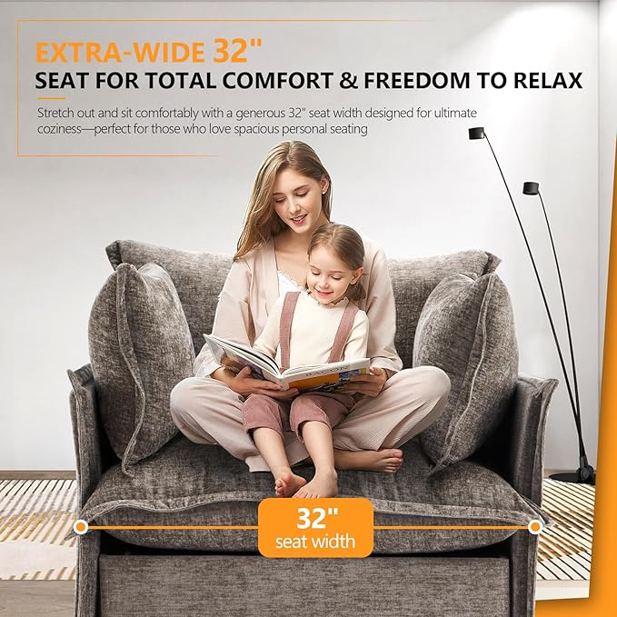 VINGLI Taupe Accent Chair 34 Width Oversized Reading Chair Upholstered Armchair Soft Chenille Fabric Living Room Chairs Sofa for Adults Bedroom Home Office Play Room