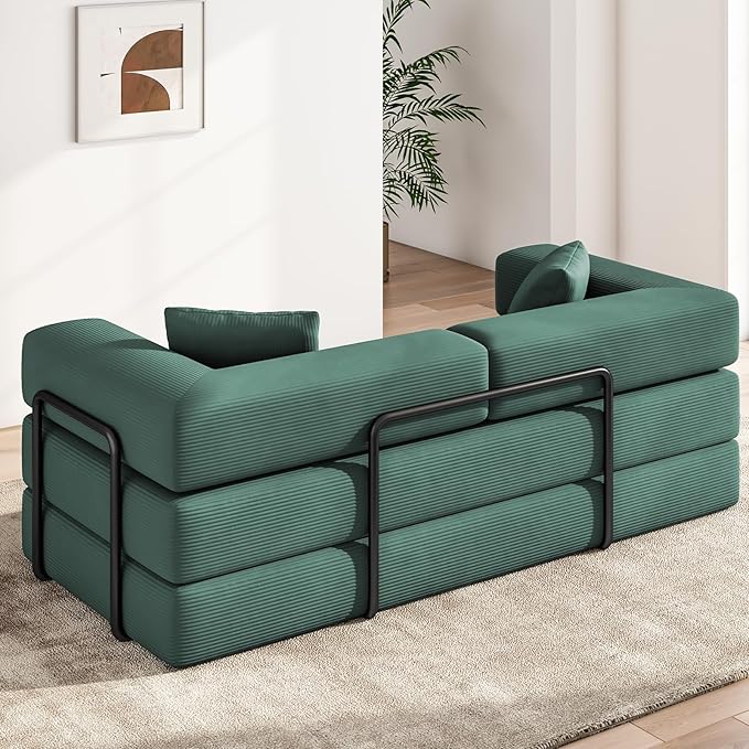 ARSURA 82” Teddy Couch Bed | Boneless Couch Bed for Living Room | Folding Sleeper Sofa Bed | Corduroy Green