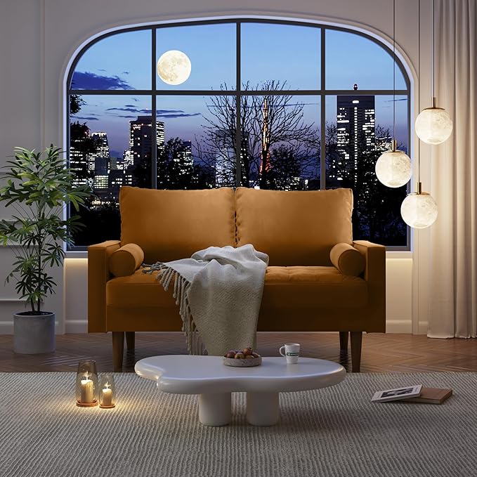 SILKIR Velvet Loveseat Sofa Love Seats Furniture for Small Spaces Mid-Century Modern Loveseats for Living Room Love Seat Couch 58 Inches Ginger
