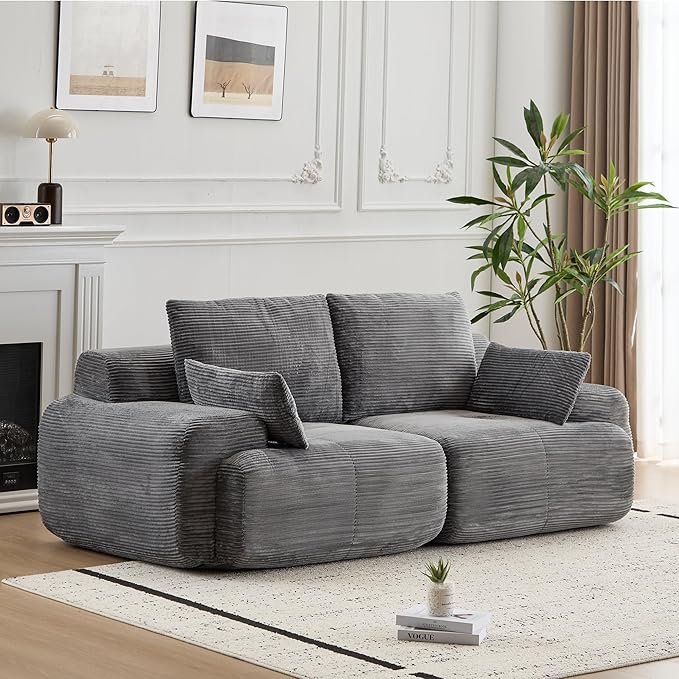 Modern Loveseat with Pillows Extra Deep Soft Cloud Love Seat with Multiple Corduroy Boneless 2 Seate Couch for Living Room Apartments Bedrooms Guest Rooms (Grey 2 Seat)