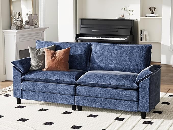 Flamaker Modular Sectional Loveseat Sofa Couch Fabric Small Love-Seat Sofa Cloud Couch with Comforts 2-Seat Sectional Sofa Couches for Apartment Bedroom Small Space(Blue)