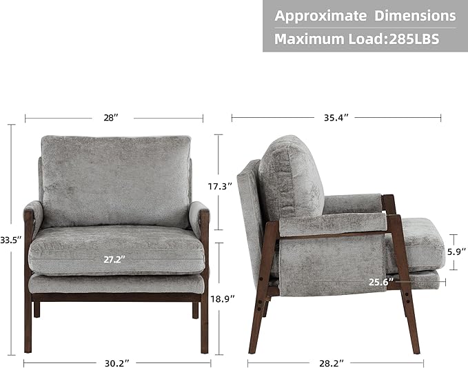DUHOME Mid Century Modern Accent Chair with Wood FrameComfy Reading Chair with Armrest Mid Century Modern Chair Upholstered Living Room Chairs for BedroomGrey