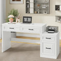 Vabches 61 Farmhouse Computer Desk with Storage and File Drawer Executive Desks with Printer Stand Rustic Large Home Writing Desk for Home Office.White