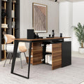 Home Office Desk L-Shaped with Drawers Cabinet Corner Brown Industrial L-Shape MDF Metal Wood Finish