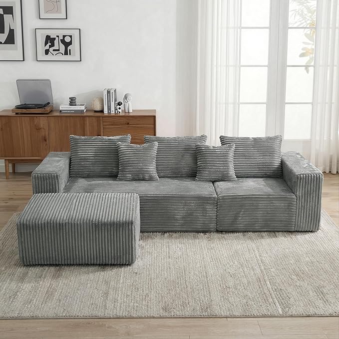 Sytopia 109 L-Shaped Cloud Couch Modular Sectional Sofa with Deep Seat for Living Room Bedroom Modern Floor Couch Corduroy Comfy Sleeper Futon Sofa Bed 40D Foam Furniture Left Facing
