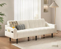 Brelice 80'' Leather Couch Futon Sofa Bed Faux Leather Couch with Adjustable Backrest 2 Cup Holders &amp Side Pockets Mid Century Modern Sofa for Living Room Bedroom Cream White