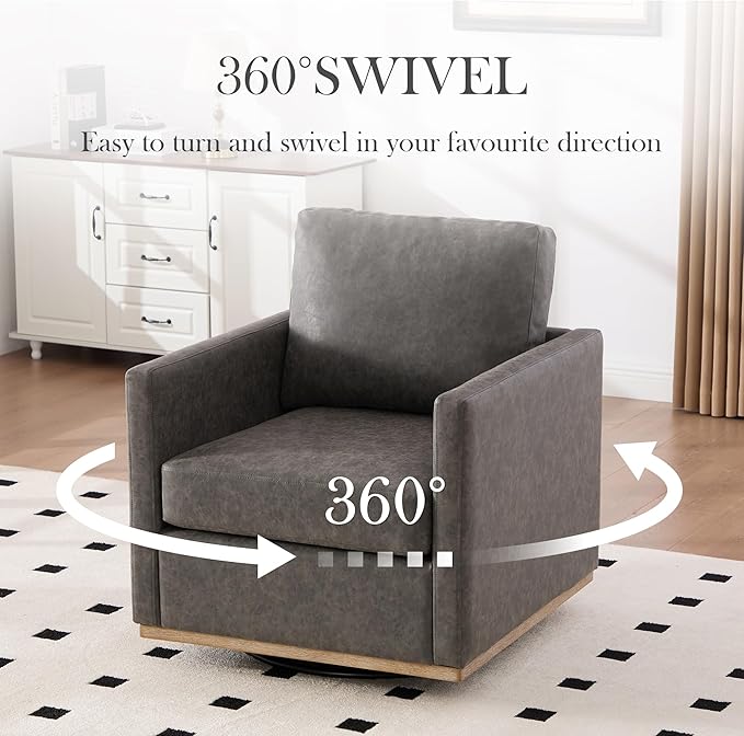 Aoiy &amp Wifon 30.7 W Swivel Accent Chair Mid Century Modern Swivel Chair for Living Room Comfy Small Accent Chair PU Leather Gray