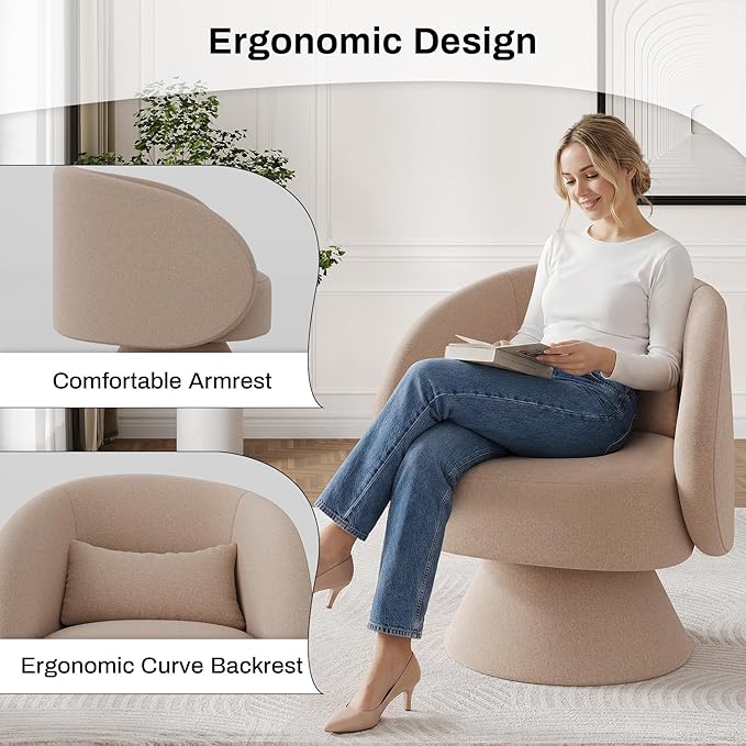 Swivel Barrel Chair Set of 2 Upholstered Swivel Cuddle Accent Chairs for Living Room Comfy 360 Degree Modern Small Round Armchair for Bedroom Office (Brown Chenille)
