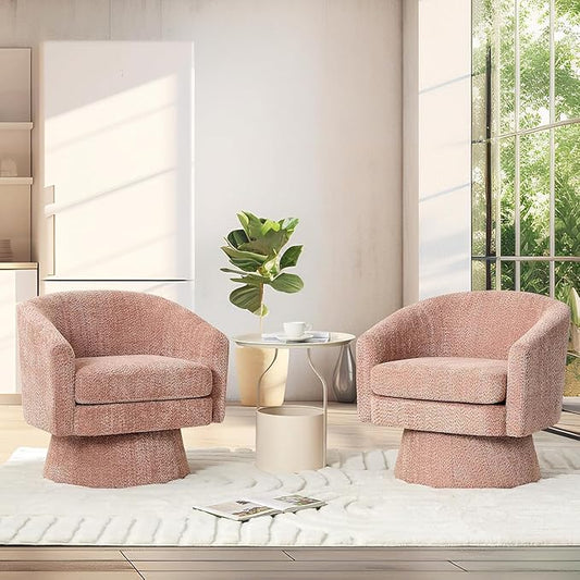 Modern Swivel Accent Chair 360° Upholstered Barrel Chair with Armrests Comfy Round Armchair Single Sofa for Living Room Bedroom or Office Pink