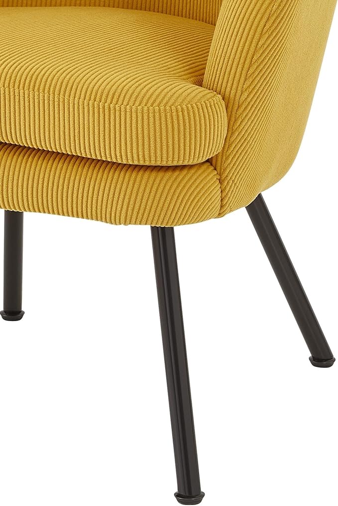 Modern Corduroy Accent Chair with Channel Back Design Black Metal Legs and Soft Upholstery Comfortable Seating for Living Room Bedroom or Office Yellow