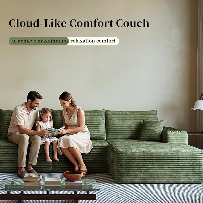 135.4 Oversized U-Shaped Couches Cloud Modular Sectional Sofa with Ottoman for Living Room Deep Seat Boneless Couch 1600lb Weight Capacity No Assembly Required (Green Right Facing Chaise)