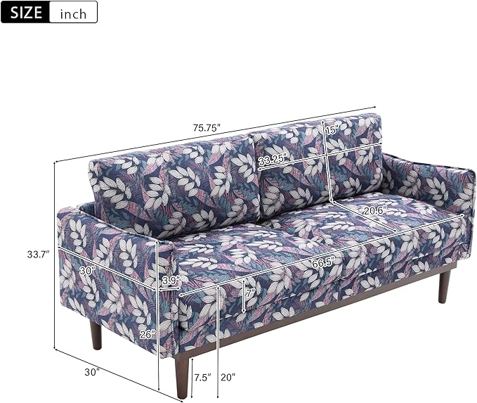 Christopher Knight Home Brena Modern Fabric Upholstered Loveseat Sofa Wooden 2 Seater Sofa Couch with Deep Seat Comfy Cloud Couch for Living Room Bedroom Home Office Blue+White