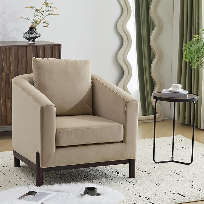 Christopher Knight Home Upholstered Club Chair Comft Accent Chair Soft Armchair Reading Single Sofa with Wood Legs Barrel Lounge Chair for Living Room Bedroom Home Rest 33.5 x33.5x31.5 Camel