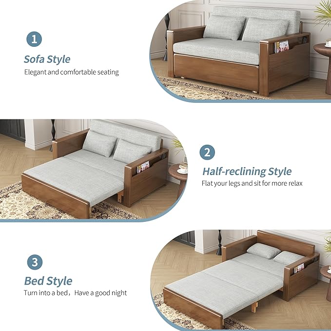 48full double size grey cushion convertible sofa sleeper with storagesectional sleeper sofa with reversible chaisewood sofa bed 3 in 1 pull out couch bed for livingroomapartmentbedroomoffice