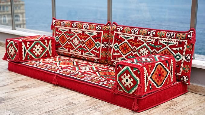 Loveseat Floor Cushions Custom Floor Sofas Arabic Majlis Reading Nook Single Sofa Turkish Sofa Sectional Sofa Entryway Sofa (Red)