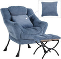 Lazy Chair with Ottoman Comfy Reading Lounge Chair with Footstool &amp Throw Pillow Modern with Armrests &amp Side Pocket for Living Room Bedroom Dorm Room Plush Light Blue