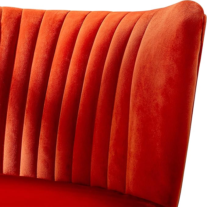 WO Home Furniture 25 Wide Tufted Velvet Accent Chair with Rust Resistant Golden Metal Legs Premium Quality Rust Resistant Seat for Your Den Living Room Bedroom Inside Area (Orange)