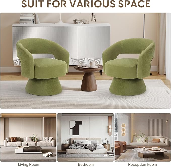 Bonzy Home Swivel Barrel Chair Velvet Accent Armchair 360 Degree Swivel Club Chair for Living Room Bedroom Reception Room 2 Pack Green