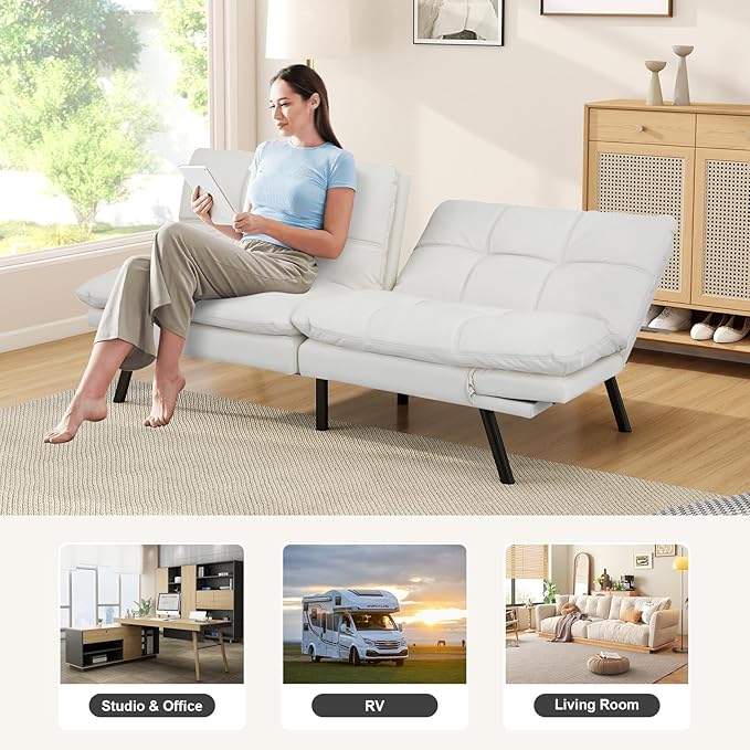 Futon Sofa Bed Convertible Memory Foam Foldable Couch Modern Sleeper Loveseat with Adjustable Armrests&ampBackrests for Small Spaces Office Studio Apartment Dorm Bonus Room