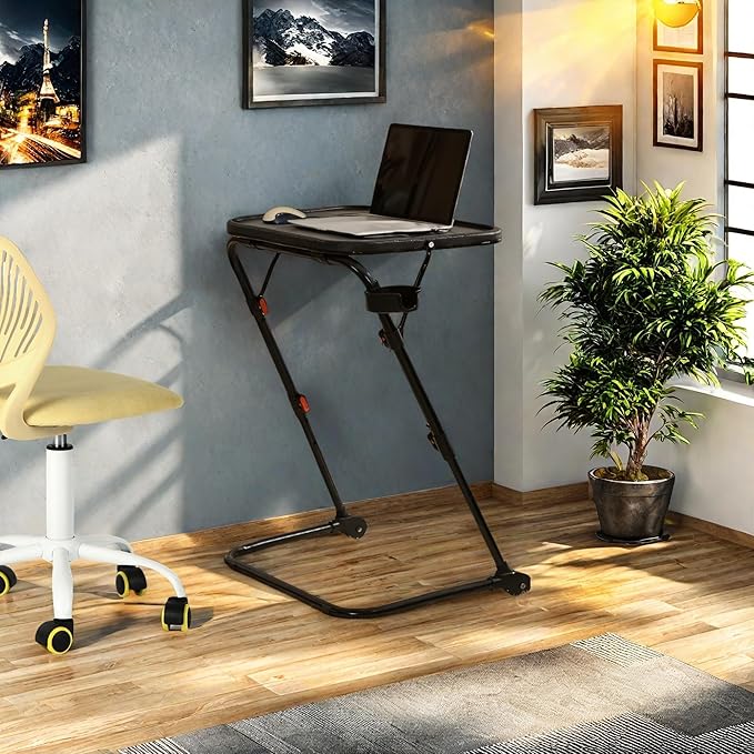 Homy Casa Adjustable Z Shaped Study Desk with Cup Holder Space Saving Portable Laptop Foldable Table for Home Office Living Room &amp Bedroom Sturdy Metal Frame &amp PP Top Black 4PCS