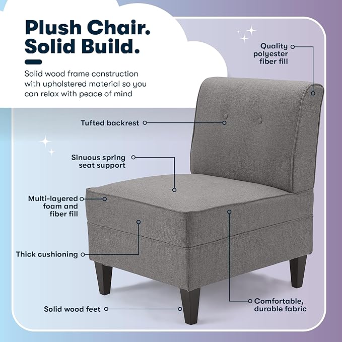 Serta Copenhagen Modern Accent Chair Button Tufted Backrest Sinuous Spring Seat Cushion Rubberwood Legs Upholstery for Living Room Bedroom and Small Spaces Polyester Woven Fabric Gray