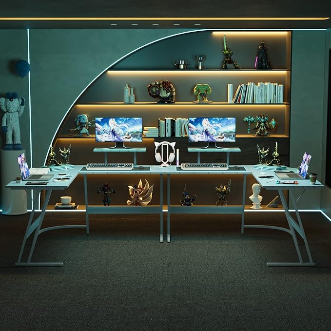 Homall L Shaped Gaming Desk Computer Corner Desk PC Gaming Desk Table with Large Monitor Riser Stand for Home Office Sturdy Writing Workstation (Blue 51 Inch)