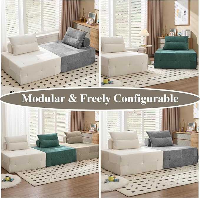 Modular Sectional Sofa with Deep Seat &amp Adjustable Backrest 39.37 Chenille Compressed Couch Sofa Couch for Living Room Bedroom Lounge (2PCS Beige)