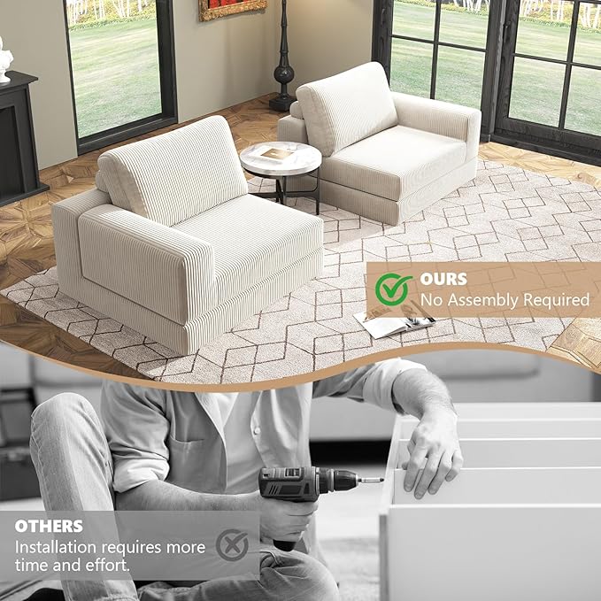 78loveseat Sofa Convertible Sofa Bed Modular Sectional Sofa Modern Deep Seat Folding Sofa for Living Room Bedroom No Assembly Required Corduroy Fabric Flexible Configurations(White 2-SEATER)