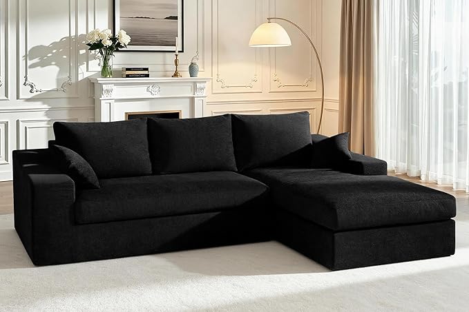 HABUTWAY 101'' Modular Sectional Sofa Cloud Sectional Couches for Living Room Comfy Boneless Couch with Deep Seat Modern L-Shape Sofa with Chaise No Assembly Required (Black Right Facing Chaise)