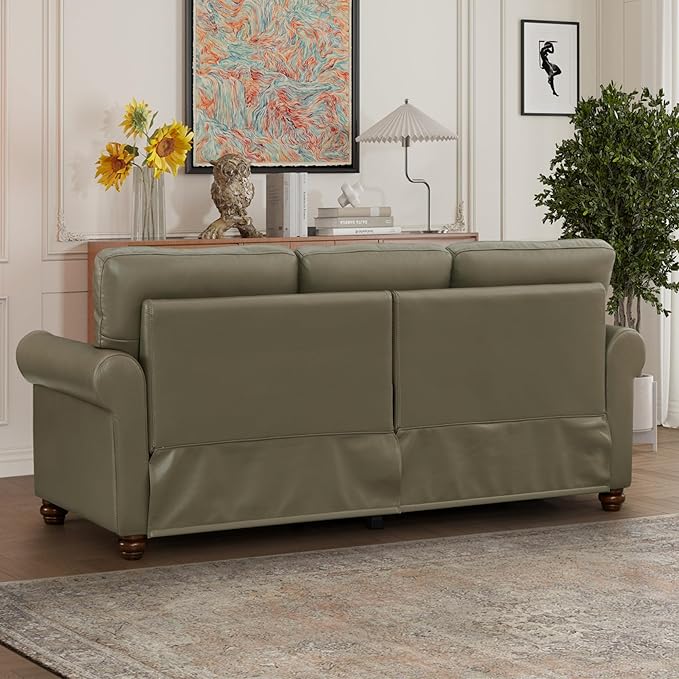 KEIKI 82.68 Chesterfield Sofa Retro Style Upholstered Faux Leather PU Couch with Storage Space Rolled Arm Nailhead for Living Room Bedroom Office Apartment Gray