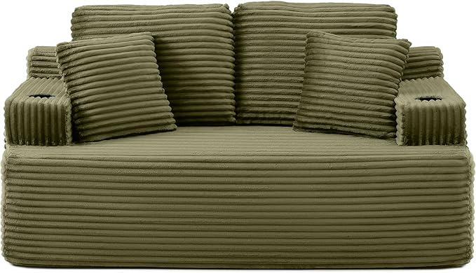 66.5 Cloud Loveseat Boneless Sofa Couch in a Box 2 Seater Foam Compression Couches Modern Living Room Floor Sofa Couch Corduroy Small Love Seat No Assembly Required Green