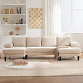 112 U-Shaped Sectional Sofa Couch with Double Chaise - 4-Seat Modular Living Room Furniture Linen Upholstered Design for Apartments/Reception Rooms (Beige)