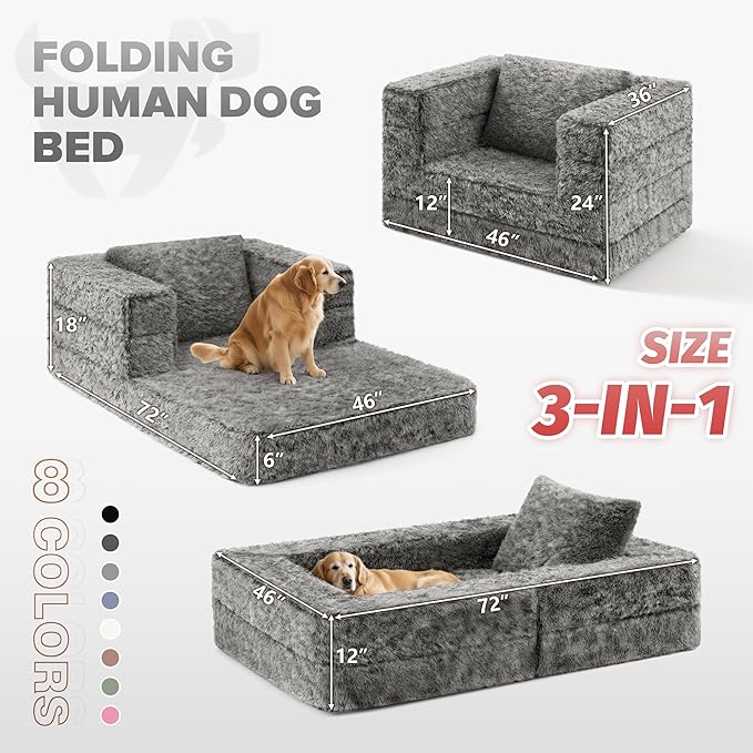 HABUTWAY Convertible Sofa Bed 3-in-1 Futon Sofa Bed with Pillow Foldable Pull Out Floor Sofa Bed with Removable Cover Plush Boneless Couch for Living Room/Bedroom/Dorm(FullLight Grey)