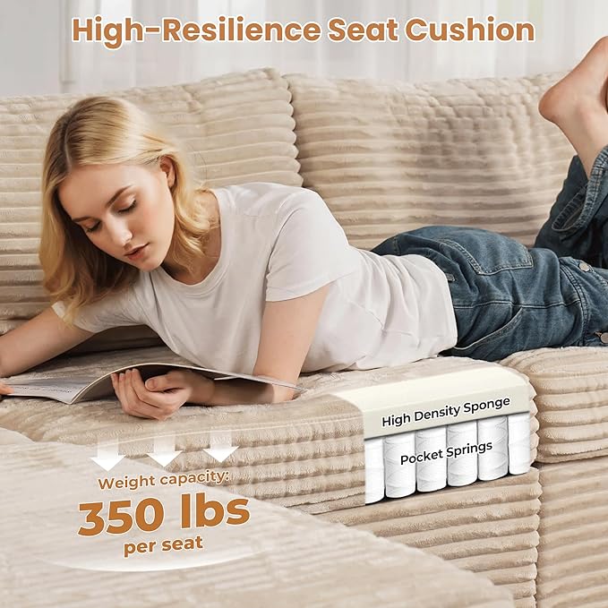 ovios 32.7 inches Middle Seat Module for Modular Sectional Sofa Couch Loveseat Customizable DIY Combination L U V Shaped Plush Corduroy Sofas Couches for Living Room Beige