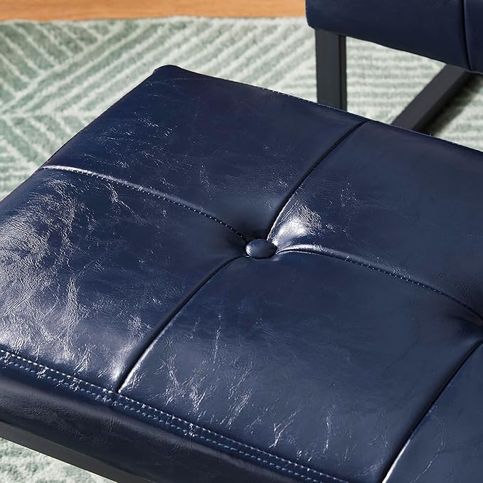 Glitzhome Accent Chairs with Ottoman Mid Century Modern Lounge Armchair with footrest with PU Leather &amp Metal Frame for Living Room Bedroom Apartment Office Navy Blue