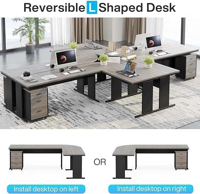 Tribesigns 83 L-Shaped Executive Desk Large Office Desk with Drawes Industrial Corner Computer Table with File Cabinet Business Workstation for Home Office (Gray 83)