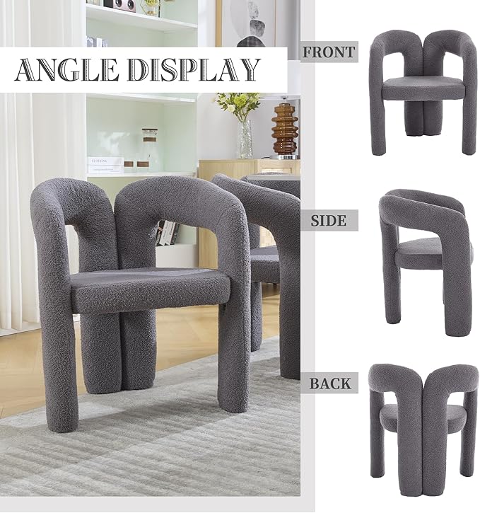 Set of 2 ChairsContemporary Designed Velvet Fabric Upholstered Accent Barrel Side Chair with Plywood Frame and Metal Base for Living Room (Gray Teddy)