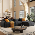 113 Modern L-Shaped Modular Sectional Sofa for Living Room Corduroy Upholstery Gray 3-Seater Cloud Couchand Movable Ottoman – No Assembly Dark Gray