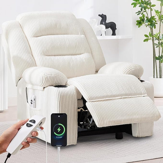 Power Recliner Chair with Cup Holders Electric Recliner Chair for Adults Living Room Reclining Chair Home Theater Seating Lounge Chair (1 Stripe White)