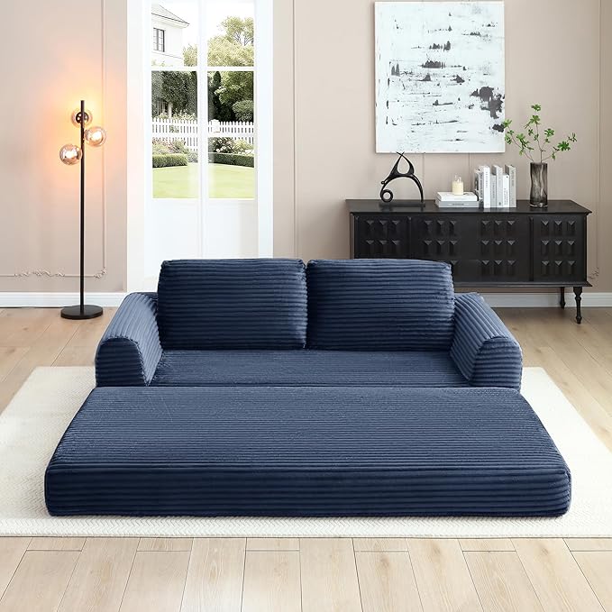 Foldable Boneless Love Seat Couches in a Box Modern Floor Foam Sleeper Sofa Bed 2-in-1 Convertible Cloud Sofa for Home Apartments Bedroom