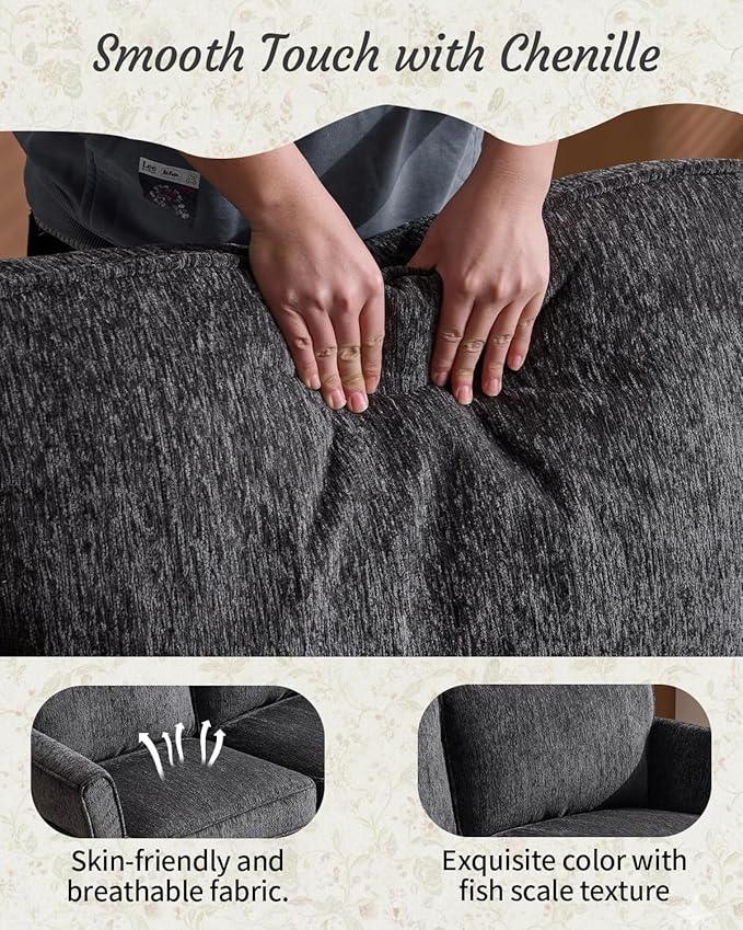 Karl home 67 Loveseat Sofa Chenille Fabric with Removable Covers Outward Arms Spring Cushion &amp Solid Wood Frame Deep Seat Couch for Small Apartment Living Room Reading Nook Bedroom Grey