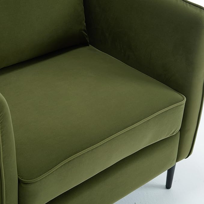 Mid-Century Modern Velvet Accent Chair - Plush Upholstered Armchair with Metal Legs 300lb Capacity Comfy Reading Chair for Living Room Bedroom or Office (Green)