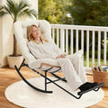 IDEALHOSUE Papasan Rocking Chair with Foot Rest Ergonomic Papasan Chair with Thick Soft Cushion Metal Frame &amp PE Rattan Lounge Chairs for Living Room Bedroom Relaxation Space