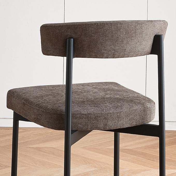 Grey Fabric Dining Chairs Set of 2 Armless Upholstered Kitchen ChairModern Dining Room Chair with Curved Backrest