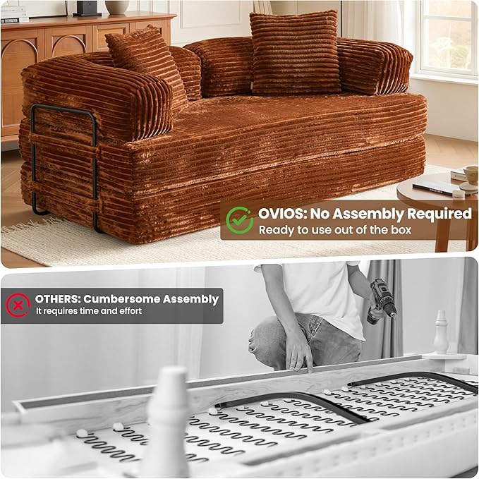 ovios 81 Folding Sofa Bed Foldable Sleeper Boneless Couch with Pull Out Beds Modular Convertible Floor Futon Loveseat Lounger for Living Room (Faux Fur Brown)