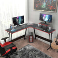L Shaped Gaming Desk Modern Computer Desk Home Office Desks with Large Monitor Riser Stand Sturdy PC Desk for Bedroom Minimalist Black 50Inch